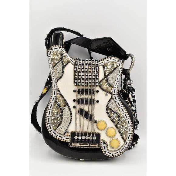 Mary Frances Handbags - Mary Frances Guitar Purse Bag Rhinestone Crystal Black White Beaded Vintage